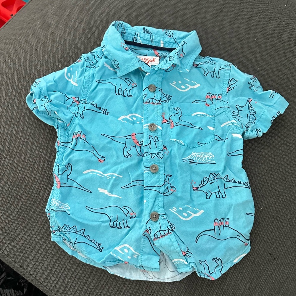 Boys Hawaiian beach dinosaur button up shirt
